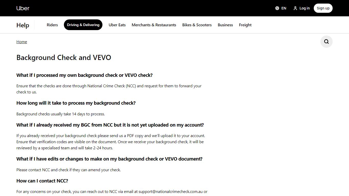 Background Check and VEVO | Driving & Delivering - Uber Help