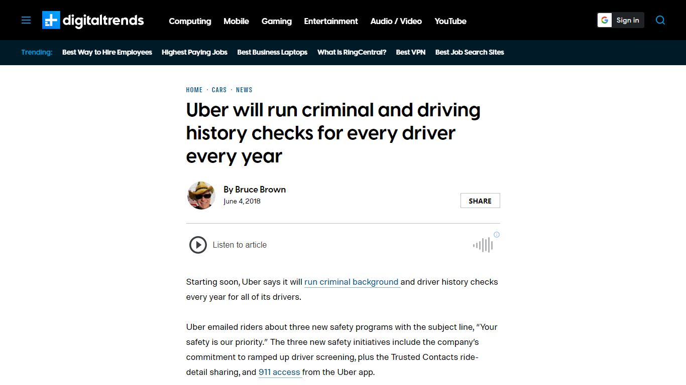 Uber Informs Riders of Annual Driver Criminal Background Checks ...
